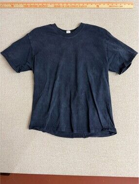 Vintage Mens Medium Faded Navy Blue Blank Solid Crewneck T-Shirt Comfort Colors